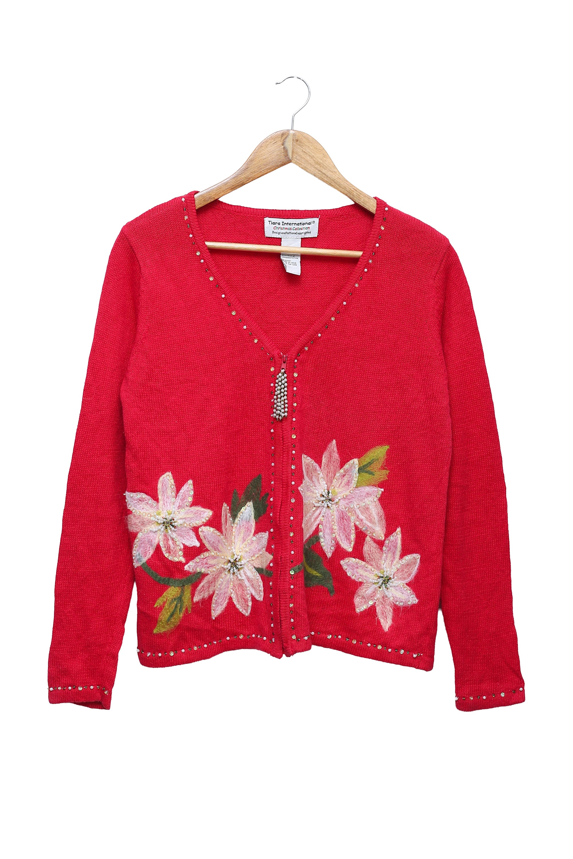 FloralアイレットRIBカーディガン Scarlet Floral Sparkle Zip Cardigan – Sarojini market online