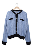 Powder Blue Contrast Grid Cardigan
