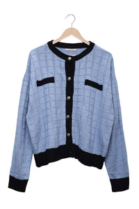 Powder Blue Contrast Grid Cardigan