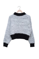 Silver Grey Contrast Fluffy Sweater
