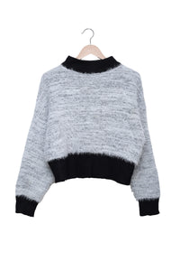 Silver Grey Contrast Fluffy Sweater