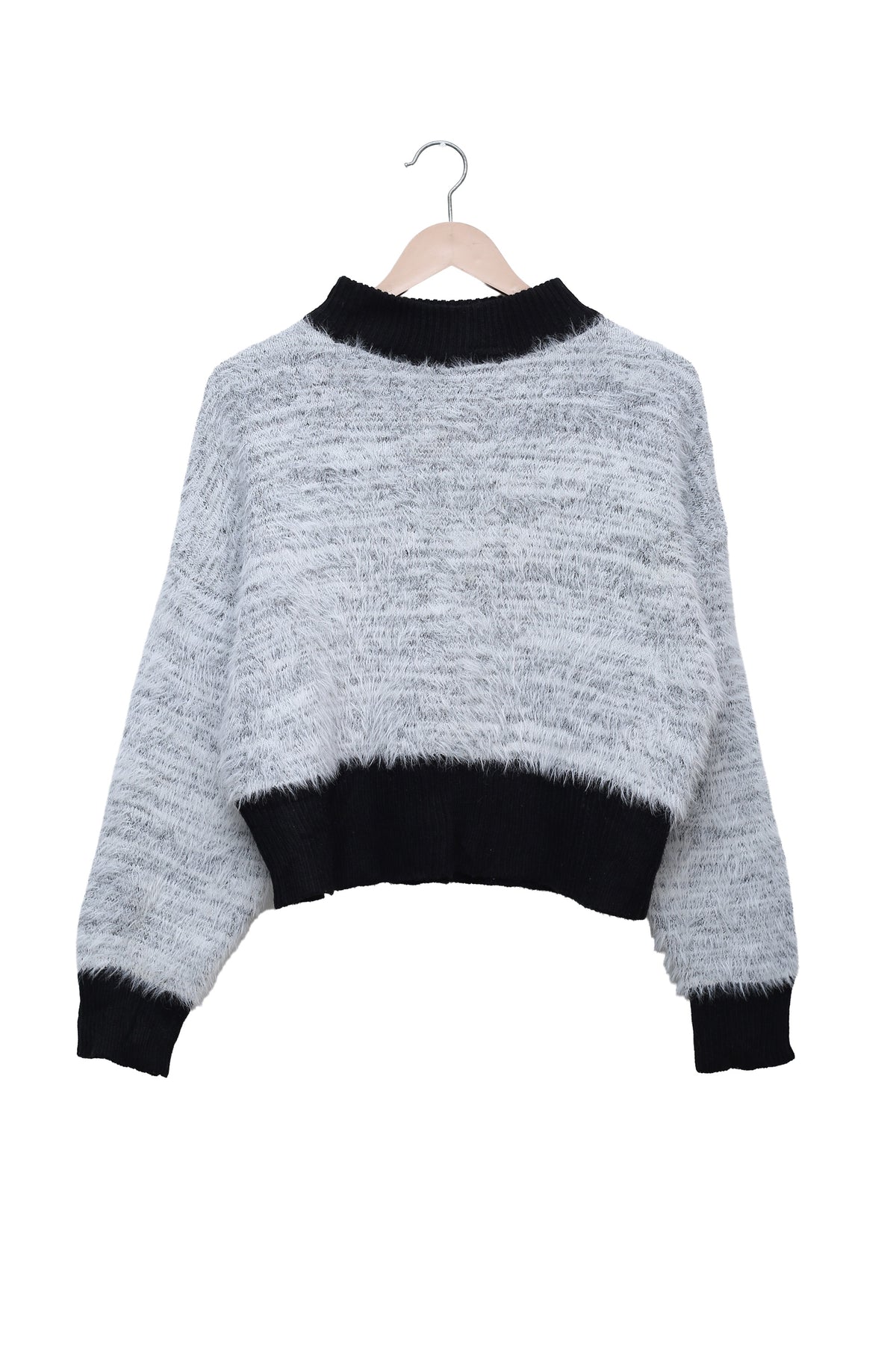 Silver Grey Contrast Fluffy Sweater
