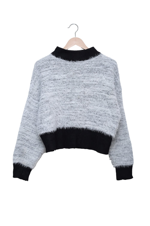 Silver Grey Contrast Fluffy Sweater