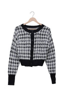 Monochrome Fluffy Houndstooth Cardigan | Sarojini Market Online