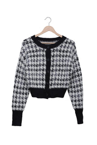 Monochrome Fluffy Houndstooth Cardigan