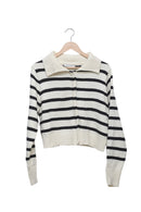 Cream Parisian Stripe Collared Cardigan