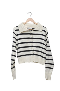 Cream Parisian Stripe Collared Cardigan