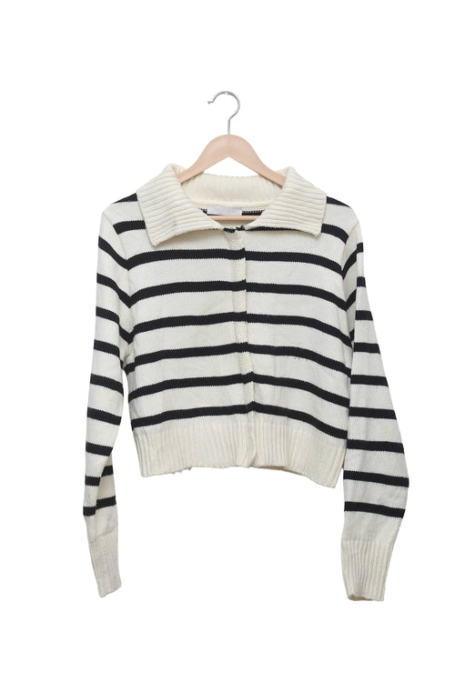 Cream Parisian Stripe Collared Cardigan