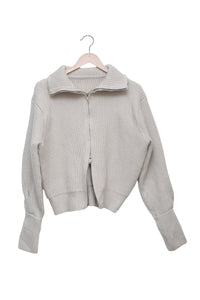 Oat Milk Ribbed Two-Way Zip Cardigan