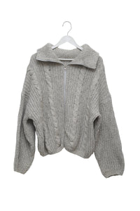 Grey Cloud Club Cable-Knit Zip Cardigan