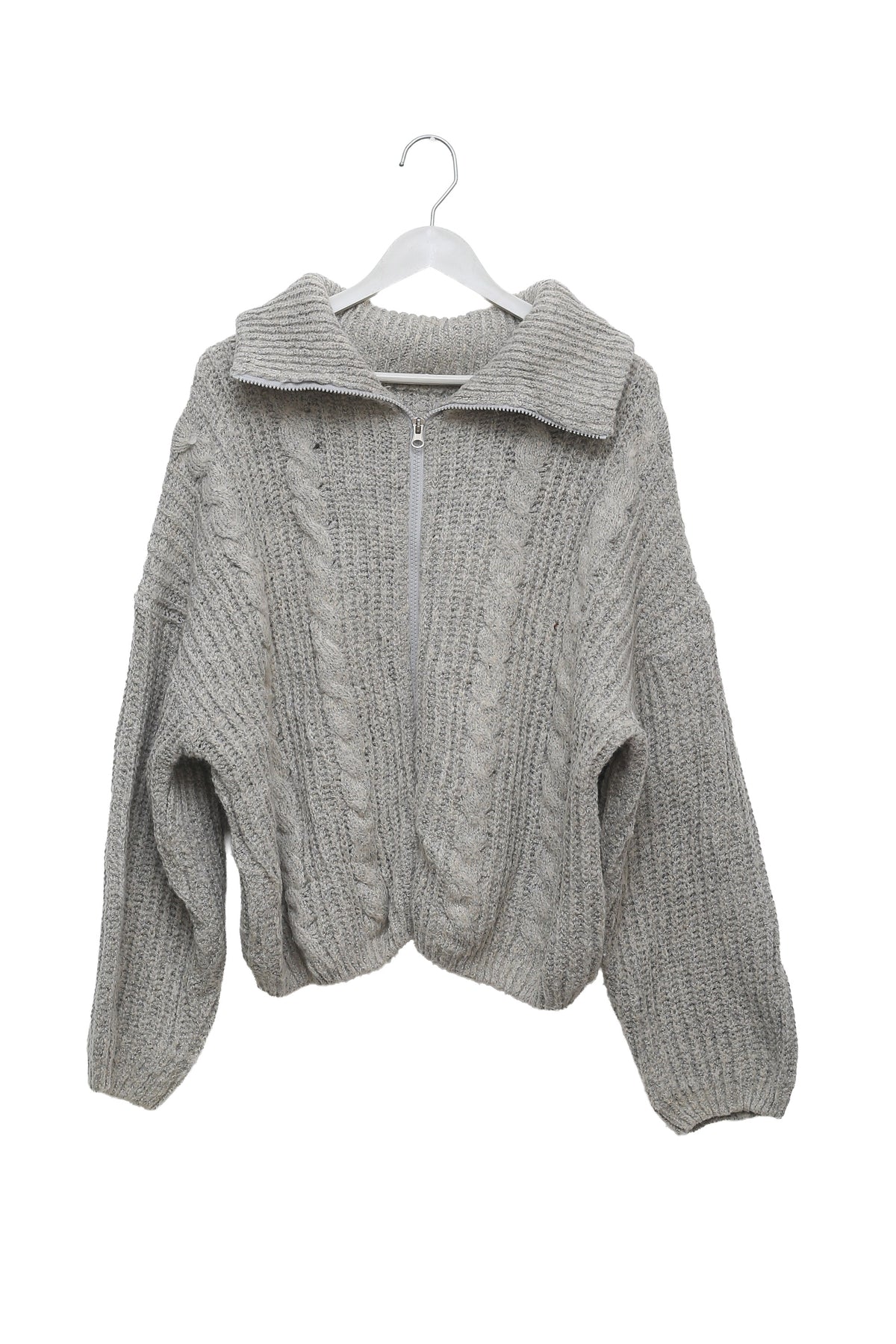 Grey Cloud Club Cable-Knit Zip Cardigan