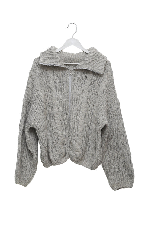 Grey Cloud Club Cable-Knit Zip Cardigan
