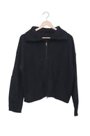 Black Low-Key Ribbed Zip Cardigan
