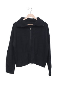 Black Low-Key Ribbed Zip Cardigan