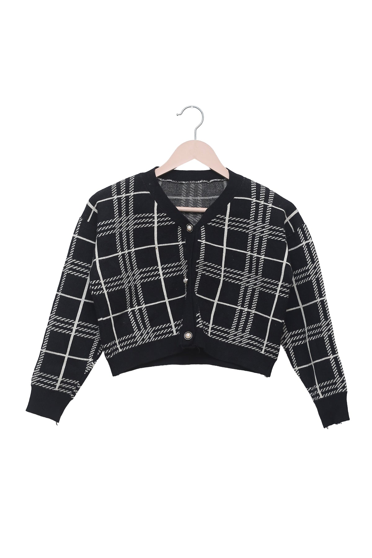 Monochrome Checkmate Cropped Cardigan