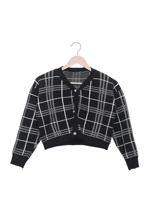 Monochrome Checkmate Cropped Cardigan
