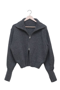 Charcoal Cloud Ribbed Two-Way Zip Cardigan