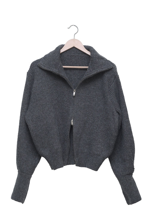 Charcoal Cloud Ribbed Two-Way Zip Cardigan