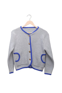Silver Cobalt Piped Pocket Cardigan"