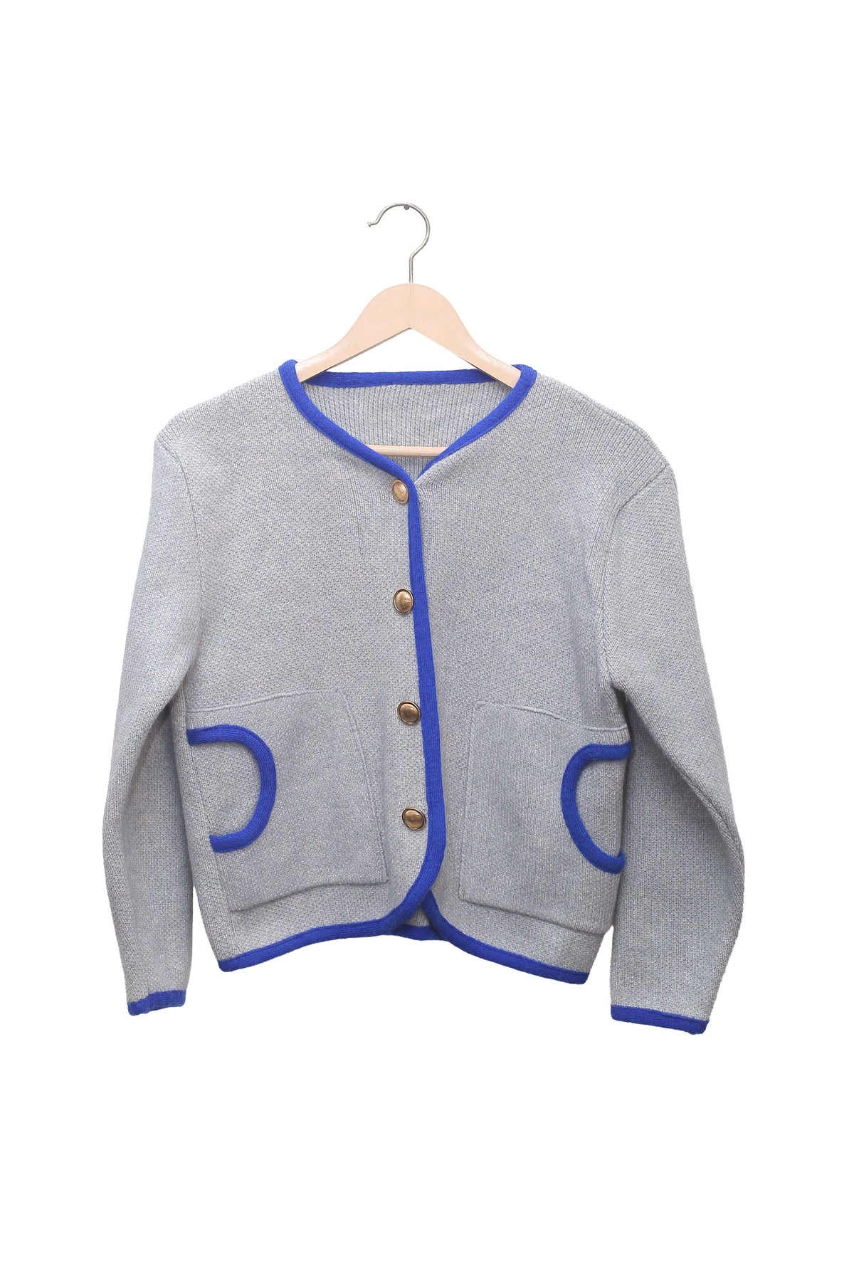 Silver Cobalt Piped Pocket Cardigan"