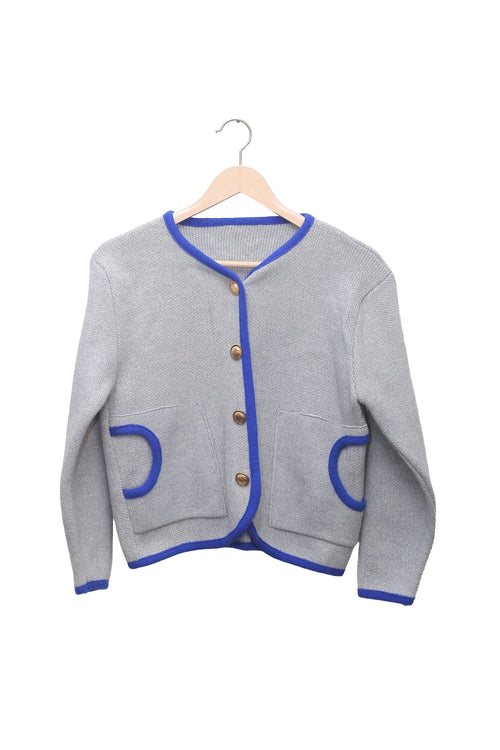 Silver Cobalt Piped Pocket Cardigan"