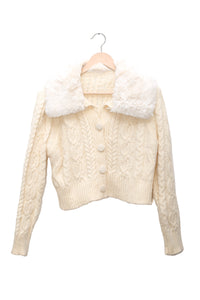 Snowfall Fur Collar Cable Cardigan