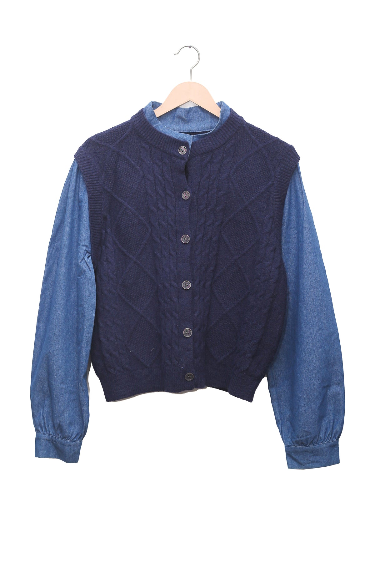 Indigo Cable Denim Sleeve Cardigan