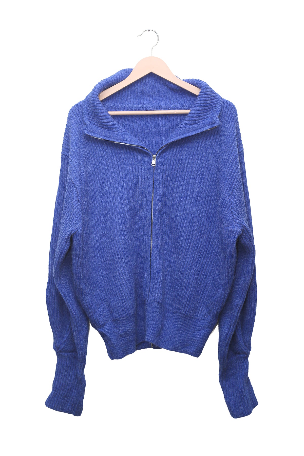 Cobalt Ribbed Zip Cardigan