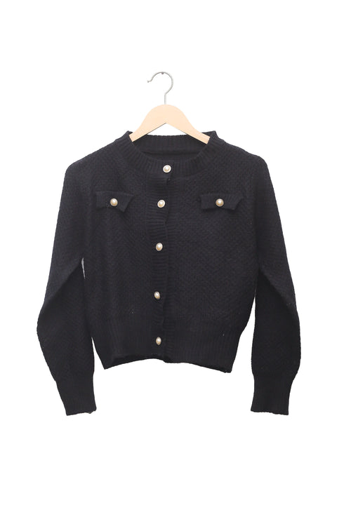 Noir Pearl Button Cardigan