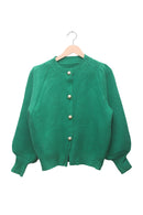 Jade Pearl Puff-Sleeve Cardigan