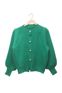 Jade Pearl Puff-Sleeve Cardigan