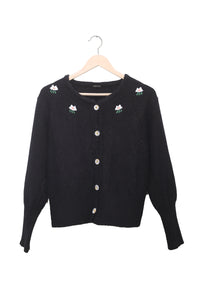 Daisy Noir Embroidered Cardigan
