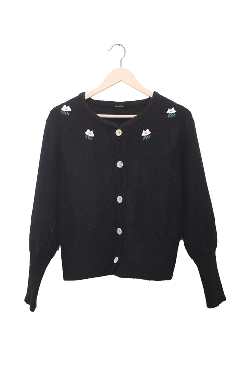 Daisy Noir Embroidered Cardigan