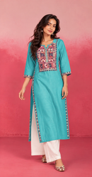 Aqua Geometric Embroidered Kurti