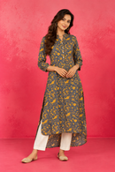 Slate Mustard Botanical High Low Kurti