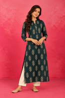 Forest Green Floral Motif Kurti