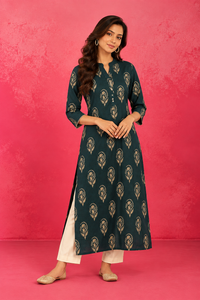 Forest Green Floral Motif Kurti