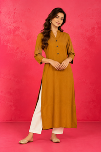 Mustard Minimal Button Kurti