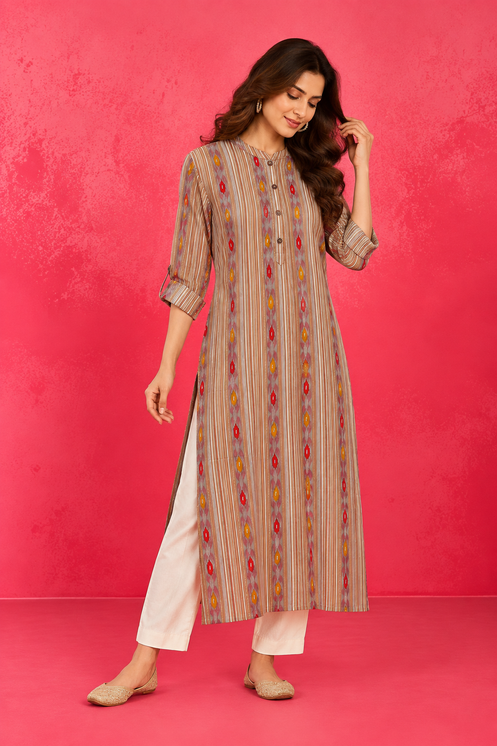 Caramel Motif Stripe Kurti