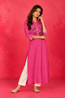Hot Pink Floral Embellished Kurti