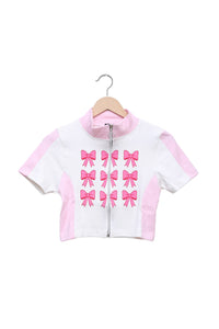 Pink Bow Era Zip Crop Top