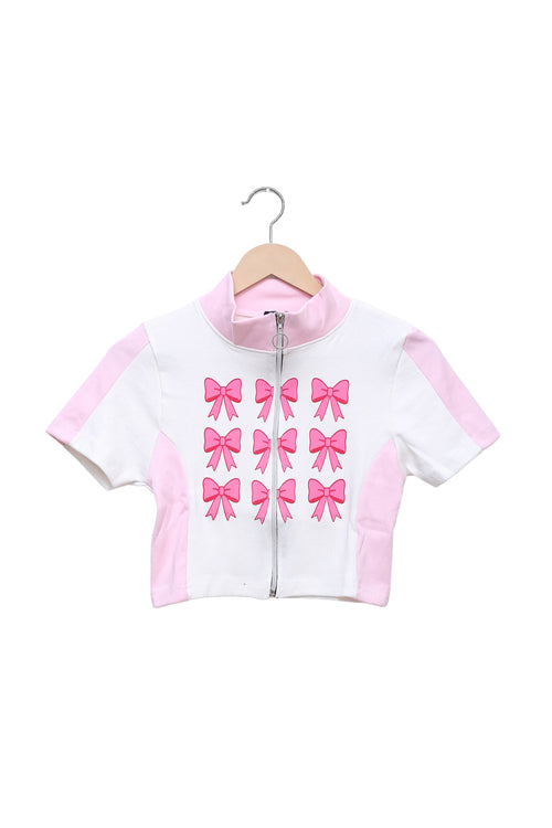 Pink Bow Era Zip Crop Top