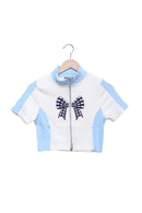 Sky Blue Gingham Bow Zip Crop Top