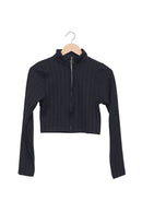 Black After Hours Textured Zip Crop Top
