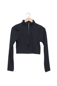 Black After Hours Textured Zip Crop Top
