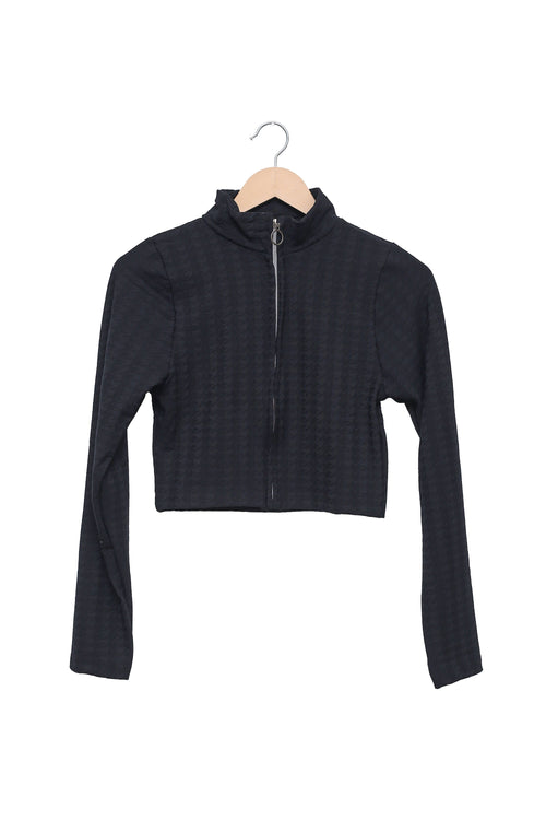 Black After Hours Textured Zip Crop Top