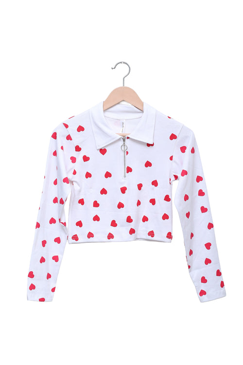 Lover Girl Heart Print Zip Polo