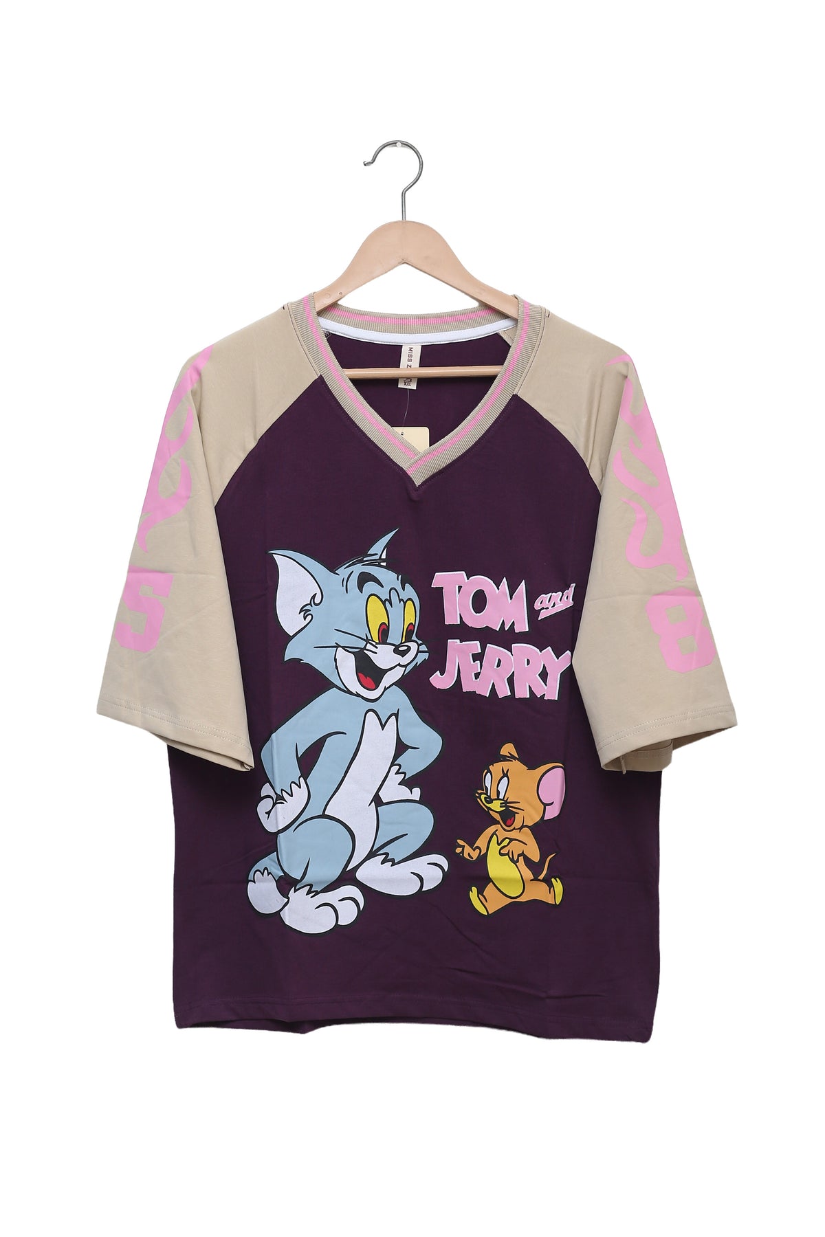 Tom & Jerry Chaos Duo Plum Jersey Tee