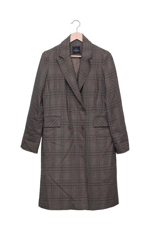 Grey Campus Crush Checked Long Coat (Unisex)