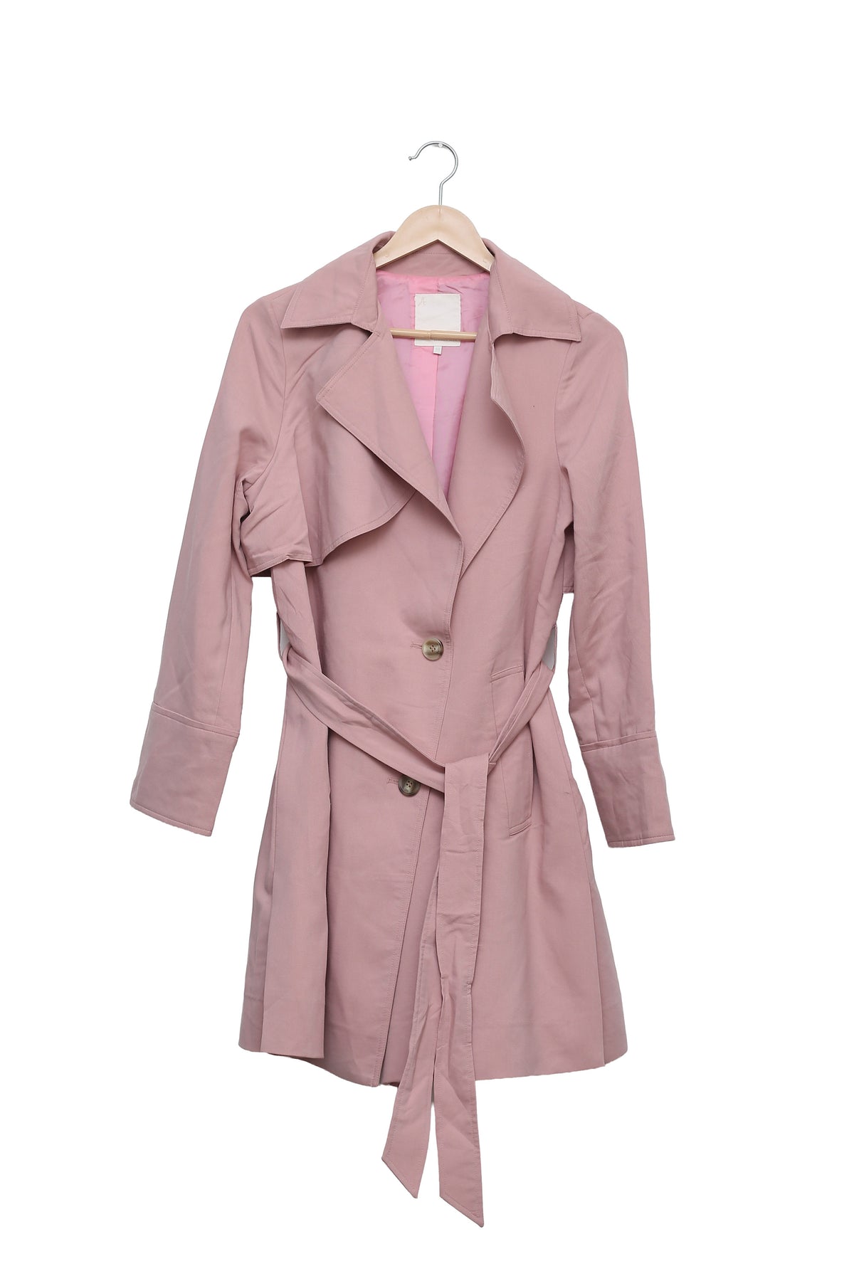 Dusty Rose Soft Crush Tie Waist Trench